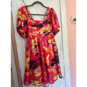 Henly Mulla Puff Sleeve Bold Floral Dress